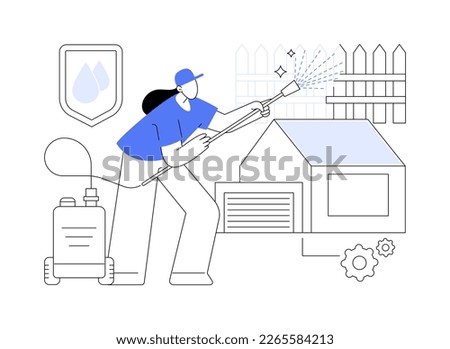 Power washing abstract concept vector illustration. Pressure washing, water spray, remove dust and mold, clean surface, house and garden maintenance service, wood deck cleaning abstract metaphor.