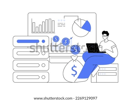 Data monetization abstract concept vector illustration. Data business strategy, information monetization, monetizing data services, selling database, source and analysis abstract metaphor.