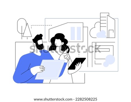 Sustainable urban planning abstract concept vector illustration. Professional architects discussing new eco-friendly architecture project, ecology industry, sustainable building abstract metaphor.