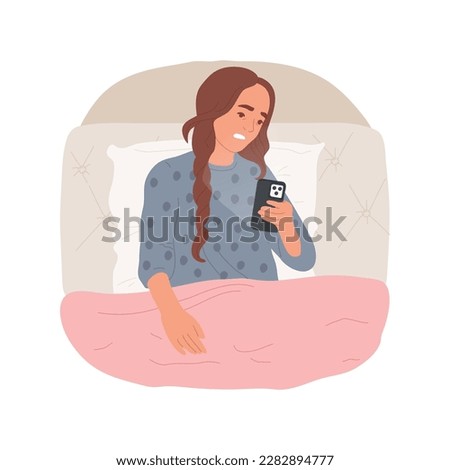 Staying up late isolated cartoon vector illustration. Beautiful teenage girl staying up late with gadget, teens bad habits and lifestyle, smartphone addiction, sleep problems vector cartoon.