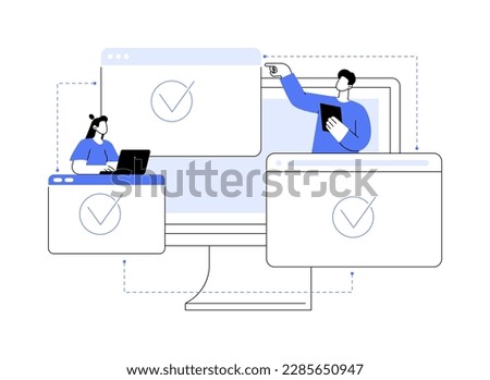 Cross-browser compatibility abstract concept vector illustration. Multi-browser compatible, cross-browser development, software compatibility testing, website user experience abstract metaphor.