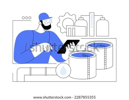 Sewage treatment abstract concept vector illustration. Engineer controls sewage quality, ecology environment, waste management, purification system, no water pollution abstract metaphor.