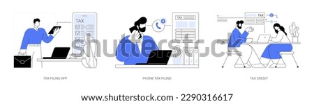 Budget planning abstract concept vector illustration set. Tax filing app, phone tax filing, credit online form, government support, money revenue, account manager, financial report abstract metaphor.