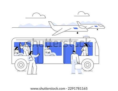 Airport shuttle bus abstract concept vector illustration. Group of diverse people using commercial air vehicle, airway transportation, terminal transfer, express services abstract metaphor.