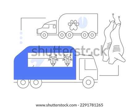 Transport of animals abstract concept vector illustration. Animal transport, inside plastic cage, horses in transit, truck trailer on countryside, flock of sheep, slaughterhouse abstract metaphor.