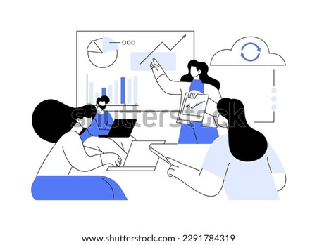 Synchronized access abstract concept vector illustration. Group of people discussing plans together, synchronized access app, smart classes, data visualizations, degree programs abstract metaphor.