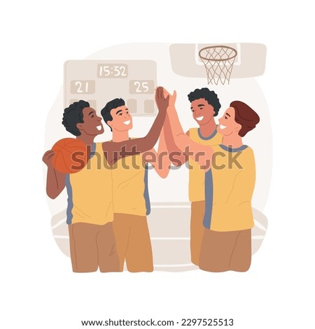 Teamwork isolated cartoon vector illustration. Group of motivated basketball players, stand together, team spirit, discussing sport strategy, teenagers active lifestyle vector cartoon.