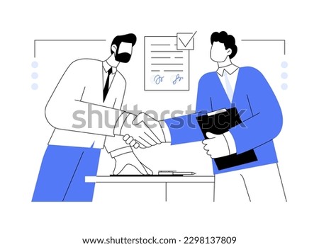 Contractor agreements abstract concept vector illustration. Partners sign collaboration contract, successful deal, business documents, company documentation, corporate paperwork abstract metaphor.