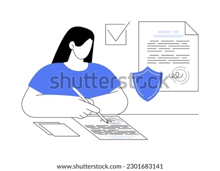 Secure copyright abstract concept vector illustration. Person filling patent application form, secure copyright, launching product process, intellectual property protection abstract metaphor.