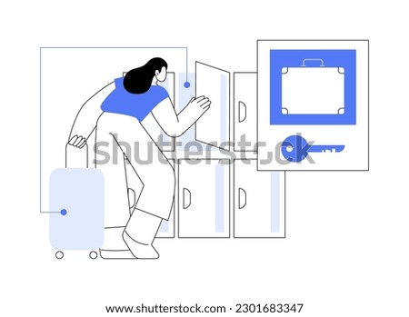 Luggage lockers abstract concept vector illustration. Woman using special lockers for baggage, urban transportation services, public transport, suitcase protection and safety abstract metaphor.