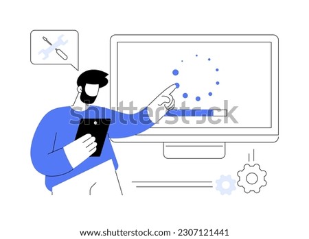 Remote troubleshooting abstract concept vector illustration. Technician provides fix services, bug fixing, IT company worker, maintenance and support, checking computer system abstract metaphor.