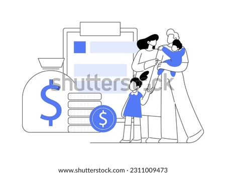 Care tax credit abstract concept vector illustration. Family support, low income, tax year, child care expense deduction, online application, bank account and bill payment abstract metaphor.