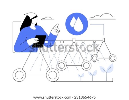 Center-pivot irrigation system abstract concept vector illustration. Center-pivot irrigation machines watering the ground, industrial transport, agricultural machinery abstract metaphor.