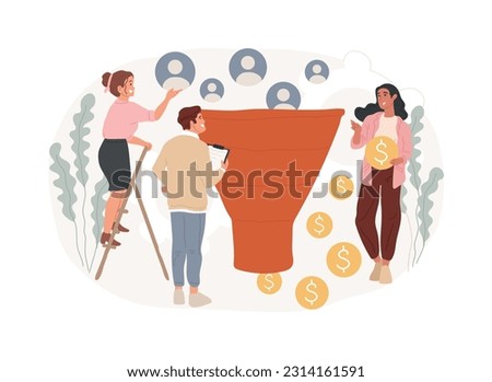 Sales funnel management isolated concept vector illustration. Product management, customer journey representation, sales funnel stages, marketing software, lead conversion vector concept.