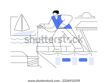 Leaving a berth abstract concept vector illustration. Yacht owner casting off, leaving a berths boat, sailing activity, personal yacht, water transport, maritime vehicle abstract metaphor.