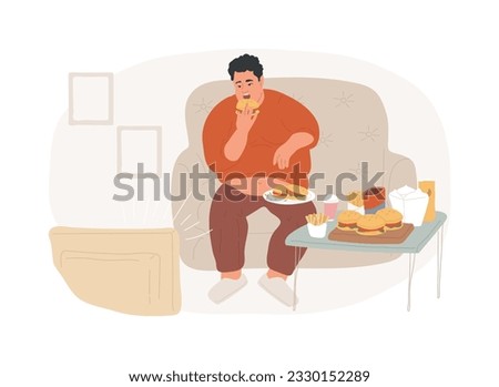 Overeating addiction isolated concept vector illustration. Compulsive overeating, sugar addiction, binge eating disorder symptom, mental problem, addictive food-related behavior vector concept.