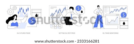 Petroleum stock market abstract concept vector illustration set. Oil futures trade, natural gas and crude oil spot price, trade monitoring, energy resources market analysis abstract metaphor.