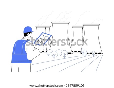 Nuclear power plant abstract concept vector illustration. Engineer standing near nuclear power plant, sustainable technology, renewable energy, producing electricity abstract metaphor.