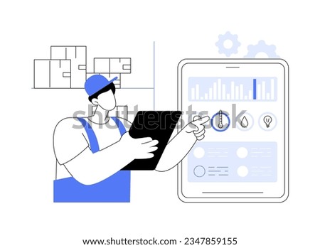 IoT in warehousing abstract concept vector illustration. Warehouse worker with tablet controls temperature in stock, wholesale business, foreign trade, inventory technologies abstract metaphor.