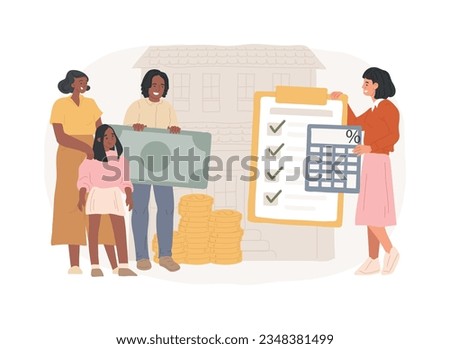Mortgage loan isolated concept vector illustration. Home bank credit, down payment, real estate services, house loan pay off, investment portfolio, family financial burden vector concept.
