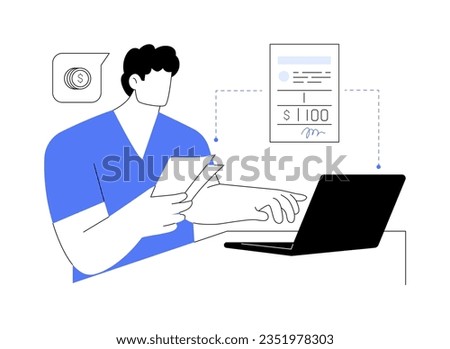 Paying fine online abstract concept vector illustration. Citizen using laptop to pay fine, government sector, filing documents online, bureaucracy industry, penalties problem abstract metaphor.
