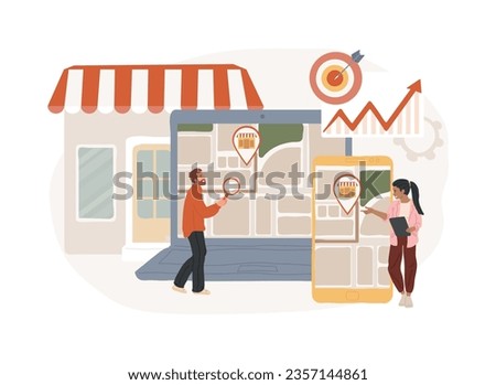 Local SEO isolated concept vector illustration. Local business strategy, website optimization professional service, targeted web search, page menu bar, UI element design vector concept.