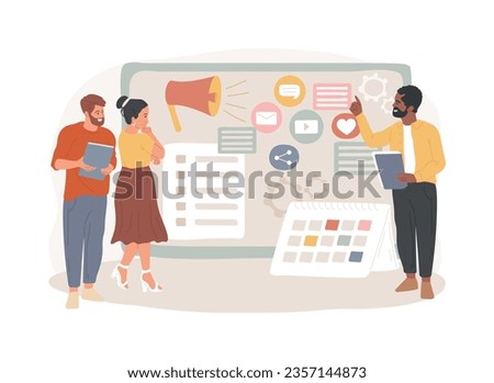 Media planning isolated concept vector illustration. Media representation control, reach your client, best plan for your brand, maximize engagements and ROI, run an advertisement vector concept.