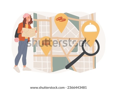 Culinary tourism isolated concept vector illustration. Gastronomy tourism, authentic experience, exploring map, local cuisine, food festival, grocery market, restaurant vector concept.