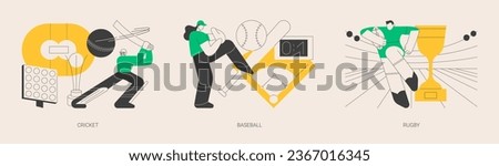 Team sport abstract concept vector illustration set. Cricket, baseball and rugby, playground field, play ball, sport game, world cup league, athletic stadium, sports betting abstract metaphor.