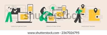 Multi platform framework abstract concept vector illustration set. Cross-platform software testing, cross-device tracking, application development, operating system, analytics abstract metaphor.