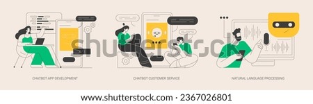 AI programming abstract concept vector illustration set. Chatbot app development, customer service, natural language processing, client support, web chat, machine learning abstract metaphor.