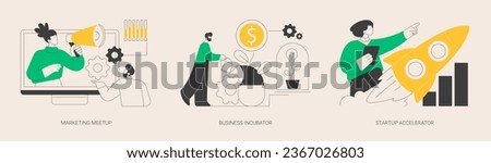 Venture investment abstract concept vector illustration set. Marketing meetup, business incubator, startup accelerator, sharing experience, business internet forum, opportunity abstract metaphor.