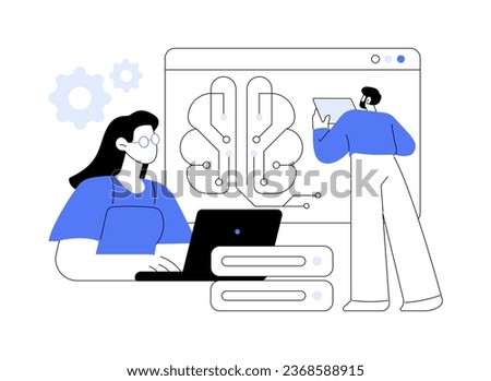 Machine learning engineer AI Architect abstract concept vector illustration. Group of diverse machine learning engineers discussing new project, big data transfer, IT technology abstract metaphor.