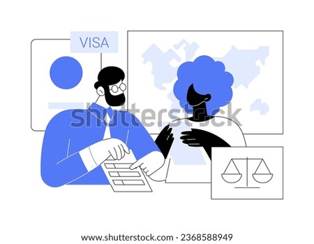 Consult an immigration lawyer abstract concept vector illustration. Citizen talking with immigration lawyer in office, government services, embassy industry, advocate occupation abstract metaphor.
