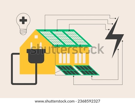 Energy-plus house abstract concept vector illustration. Zero-energy building, low energy passive house, construction industry, efficiency-plus home, renewable energy sources abstract metaphor.