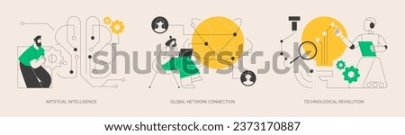 Information era abstract concept vector illustration set. Artificial intelligence, global network connection, technological revolution, cognitive computing, machine learning abstract metaphor.