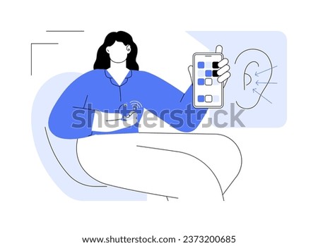 Hearing aids with phone compatibility abstract concept vector illustration. Woman using phone and hearing aids, helping people with disabilities with bionics, deafness problem abstract metaphor.