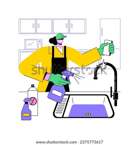 Cleaning service isolated cartoon vector illustrations. Smiling girl from cleaning service in apron washing kitchen sink, housekeeping service, small business, house maintenance vector cartoon.