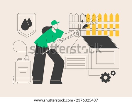 Power washing abstract concept vector illustration. Pressure washing, water spray, remove dust and mold, clean surface, house and garden maintenance service, wood deck cleaning abstract metaphor.