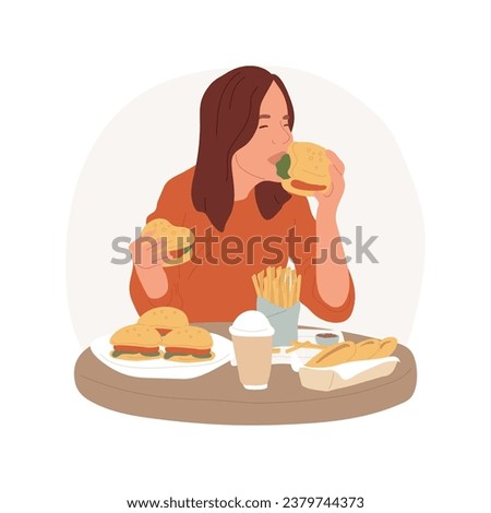 Binge eating isolated cartoon vector illustration. Girl having obsession with food, teen with eating disorder and psychological problem, teenager with binge eating issue vector cartoon.