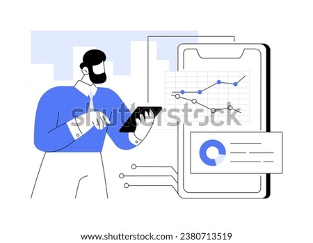 Spreadsheets app abstract concept vector illustration. Man holding smartphone and using spreadsheets application, editing tables and graphs on the screen, IT technology abstract metaphor.