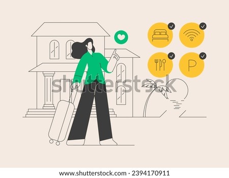 Lifestyle hotel abstract concept vector illustration. Hospitality industry, cutting-edge resort, online booking, traveler review, free breakfast, wi-fi and parking, sea shore abstract metaphor.