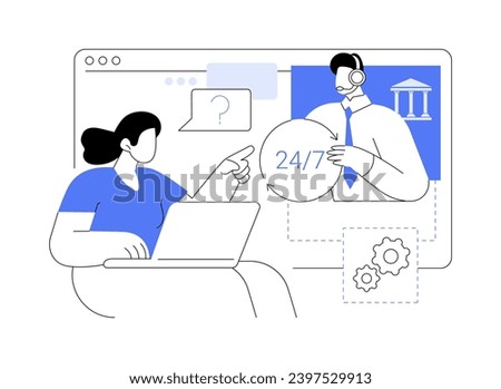 24 for 7 banking support isolated cartoon vector illustrations. Woman using online banking service support, voice assistance, business people, professional assistance center vector cartoon.