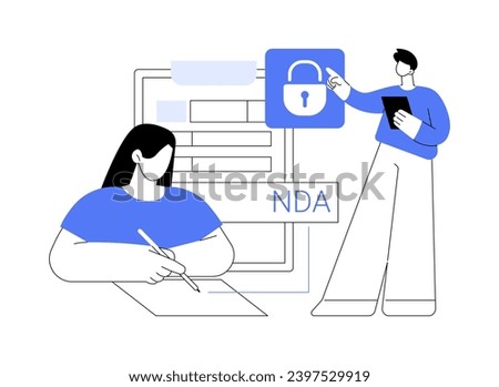 Signing non-disclosure agreement isolated cartoon vector illustrations. Applicant signing NDA contract, hiring a worker, headhunting job, HR department, non-disclosure agreement vector cartoon.