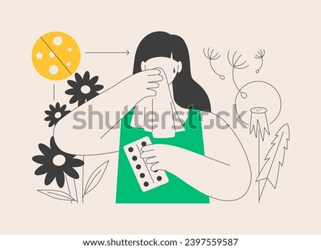 Seasonal allergy abstract concept vector illustration. Pollen allergy immunotherapy, allergic disease diagnostics, seasonal allergy test, nasal congestion, specialist counseling abstract metaphor.