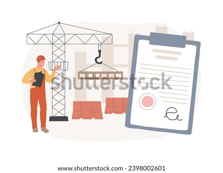 Building industry license isolated concept vector illustration. Local builder registration, technical qualification, quality and reputation, construction career, assessment vector concept.