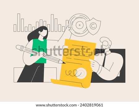 Licensing contract abstract concept vector illustration. Artist licensing contract, intellectual property agreement, electronic copy sales, software copyright, record label abstract metaphor.