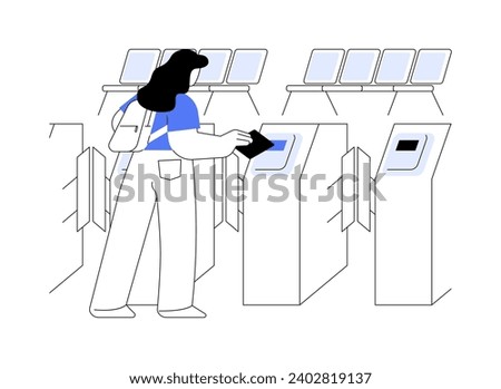 Walking through a turnstile abstract concept vector illustration. Woman walking through the turnstile in the subway, urban transportation services, public transport passengers abstract metaphor.