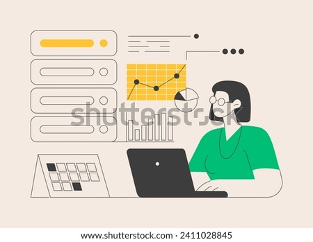 Analytics and data science abstract concept vector illustration. Big data, machine learning control, computer science, predictive analytics, perform statistics, dashboard software abstract metaphor.