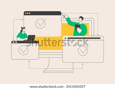 Cross-browser compatibility abstract concept vector illustration. Multi-browser compatible, cross-browser development, software compatibility testing, website user experience abstract metaphor.